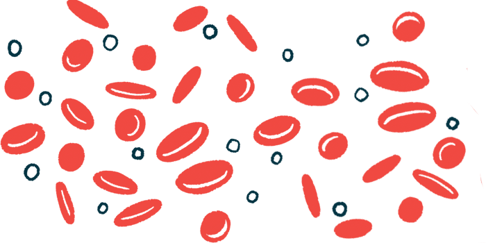 This illustration shows dozens of red blood cells grouped together.