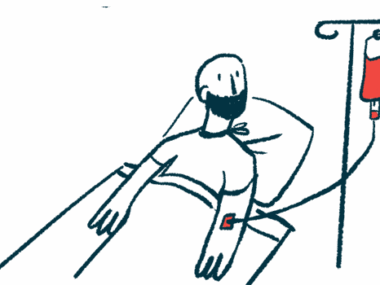 This is an illustration of man in a bed receiving an IV.