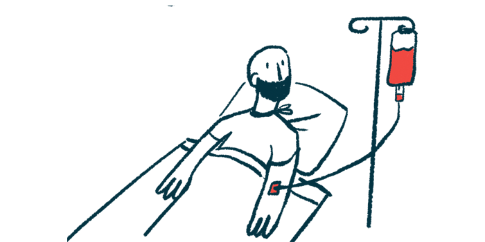 This is an illustration of man in a bed receiving an IV.