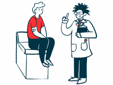 A doctor consults with a patient who's sitting on an examining table.