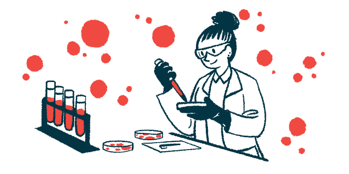 A scientist wearing safety goggles and gloves works with petri dishes and vials of blood in a laboratory.