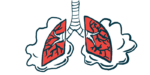 A pair of lungs, with clouds around them, are illustrated.