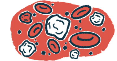 An illustration of red and white blood cells.