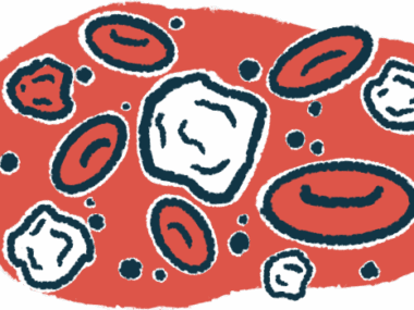 An illustration of red and white blood cells.