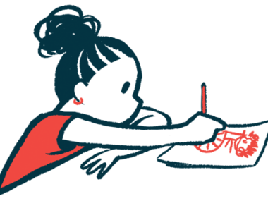 A child sporting a high ponytail is seen coloring on a piece of paper.