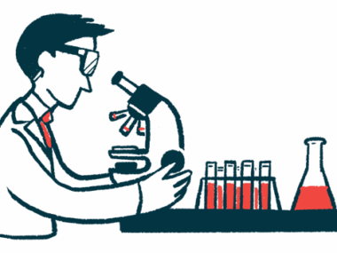 This is an illustration of a research scientist in a lab using a microscope.