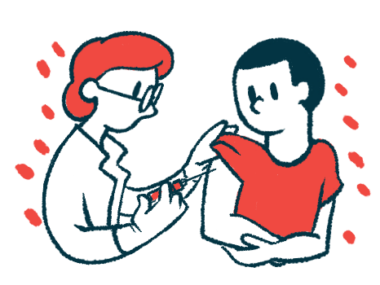 Illustration of person receiving an injection from a medical professional.
