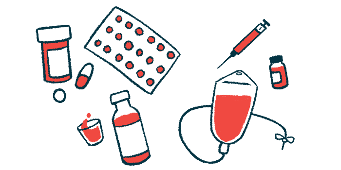 An array of medications, including pills and a syringe, is shown in this illustration.