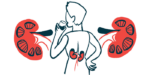 An illustration highlights the kidneys of a person pictured from behind while drinking from a glass.