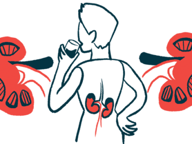 An illustration highlights the kidneys of a person pictured from behind while drinking from a glass.