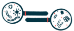 Bacteria are shown under two magnifying glasses.