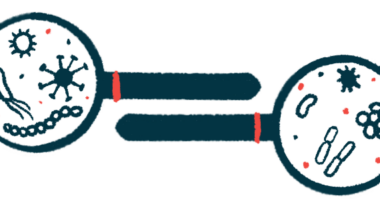 Bacteria are shown under two magnifying glasses.