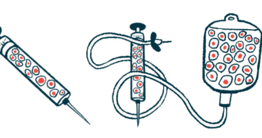 Illustration of two syringes and an infusion bag.