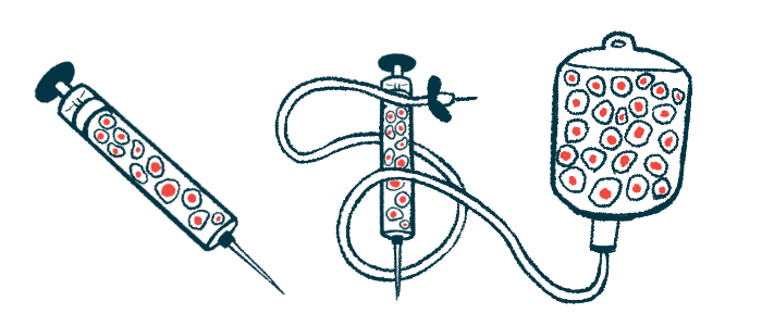 Illustration of two syringes and an infusion bag.