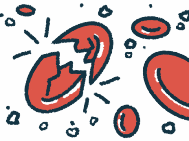 Broken, damaged red blood cells are shown.