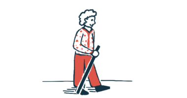 A woman walks with a cane.